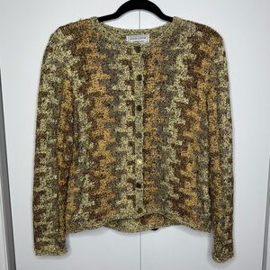 South Cotton Hand Knit Sweater Cardigan Brown Gold - Small